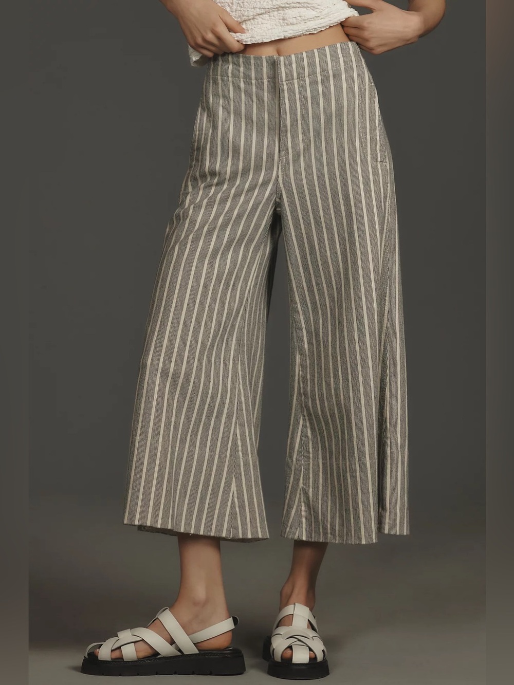 Anthropologie Pilcro Foxglove Mid Rise Flare Pants 32 Coastal Stripes Sailor
